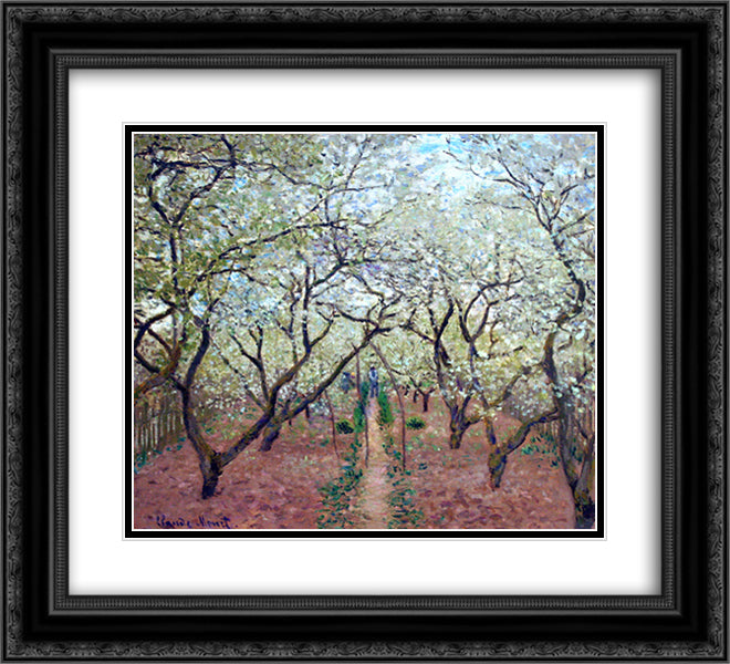 Orchard in Bloom 22x20 Black Ornate Wood Framed Art Print Poster with Double Matting by Monet, Claude