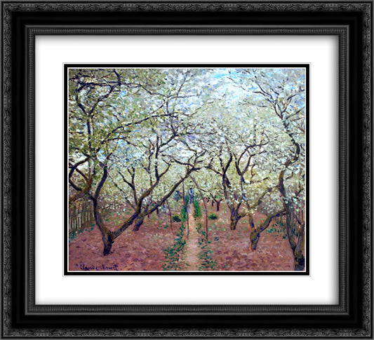 Orchard in Bloom 22x20 Black Ornate Wood Framed Art Print Poster with Double Matting by Monet, Claude