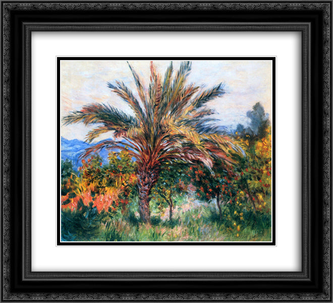 Palm Tree at Bordighera 22x20 Black Ornate Wood Framed Art Print Poster with Double Matting by Monet, Claude
