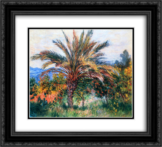 Palm Tree at Bordighera 22x20 Black Ornate Wood Framed Art Print Poster with Double Matting by Monet, Claude