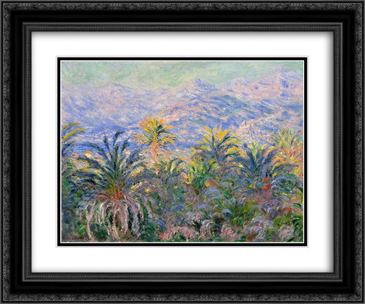 Palm Trees at Bordighera 24x20 Black Ornate Wood Framed Art Print Poster with Double Matting by Monet, Claude
