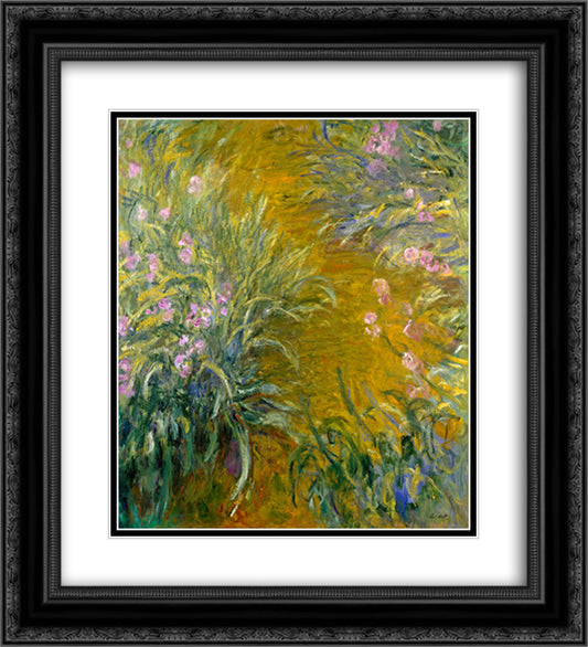 Path through the Irises 01 20x22 Black Ornate Wood Framed Art Print Poster with Double Matting by Monet, Claude