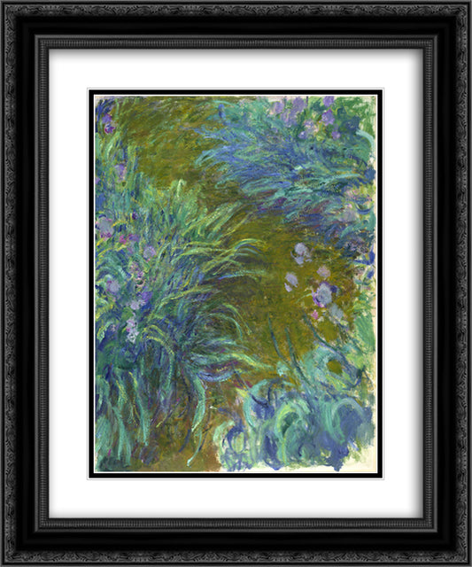 Path through the Irises 02 20x24 Black Ornate Wood Framed Art Print Poster with Double Matting by Monet, Claude