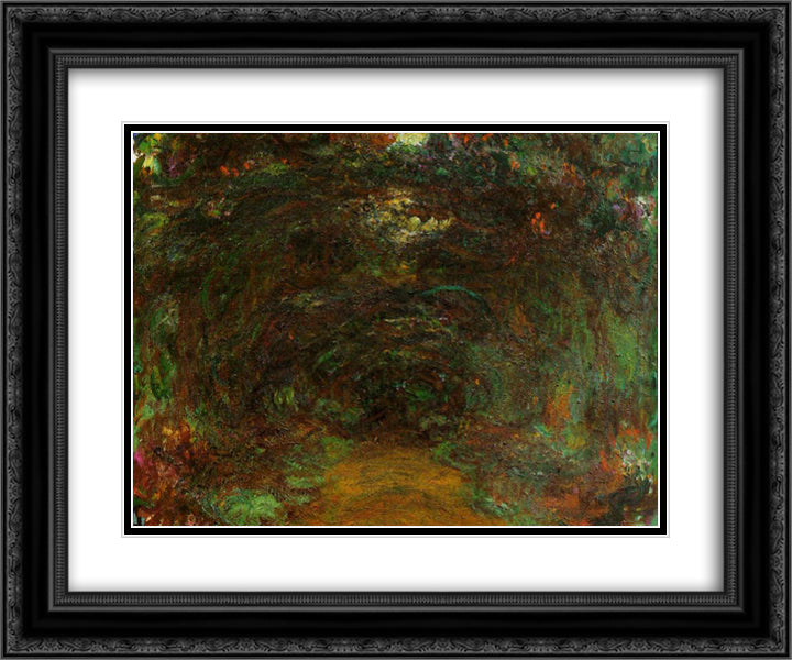 Path under the Rose Trellises, Giverny 24x20 Black Ornate Wood Framed Art Print Poster with Double Matting by Monet, Claude