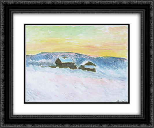 Paysage of Norway, the Blue Houses 24x20 Black Ornate Wood Framed Art Print Poster with Double Matting by Monet, Claude