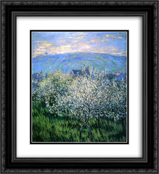 Plums Blossom 20x22 Black Ornate Wood Framed Art Print Poster with Double Matting by Monet, Claude