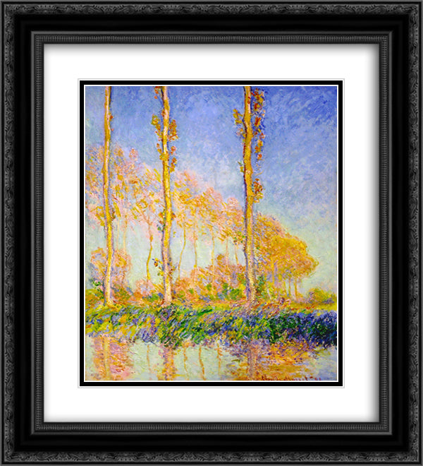 Poplars, Autumn, Pink Effect 20x22 Black Ornate Wood Framed Art Print Poster with Double Matting by Monet, Claude