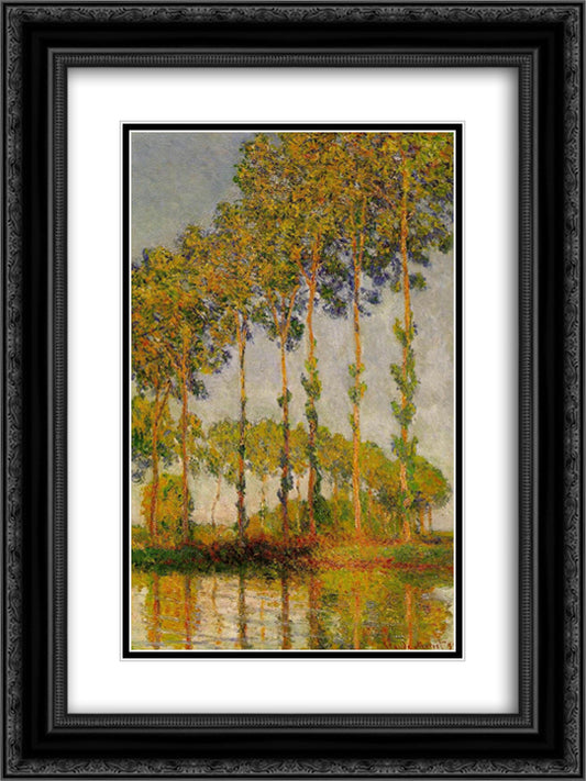 Poplars, Row in Autumn 18x24 Black Ornate Wood Framed Art Print Poster with Double Matting by Monet, Claude