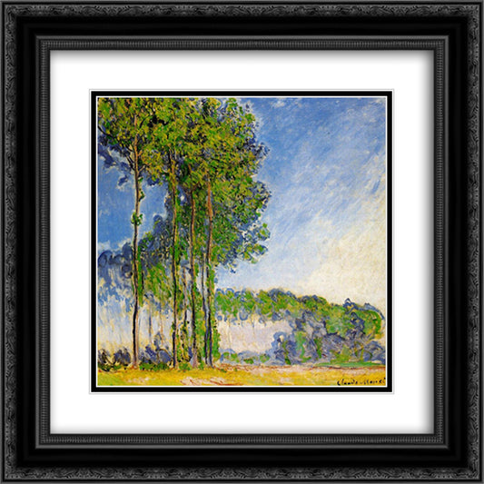 Poplars, View from the Marsh 20x20 Black Ornate Wood Framed Art Print Poster with Double Matting by Monet, Claude