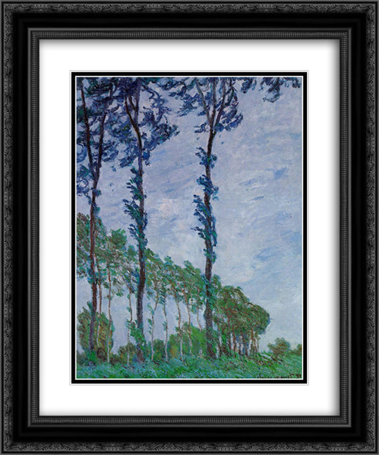 Poplars, Wind Effect 20x24 Black Ornate Wood Framed Art Print Poster with Double Matting by Monet, Claude