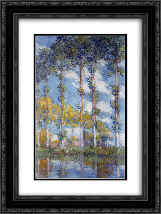 Poplars 18x24 Black Ornate Wood Framed Art Print Poster with Double Matting by Monet, Claude