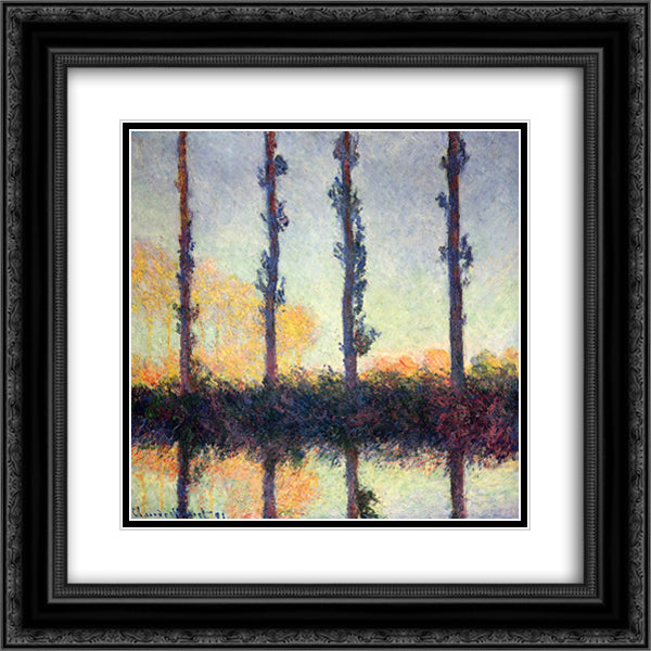 Poplars (Four Trees) 20x20 Black Ornate Wood Framed Art Print Poster with Double Matting by Monet, Claude