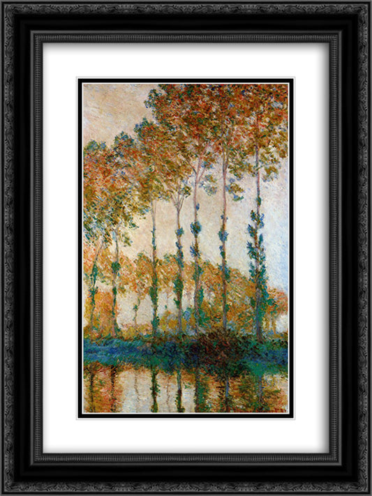 Poplars on the Banks of the Epte, Autumn 18x24 Black Ornate Wood Framed Art Print Poster with Double Matting by Monet, Claude