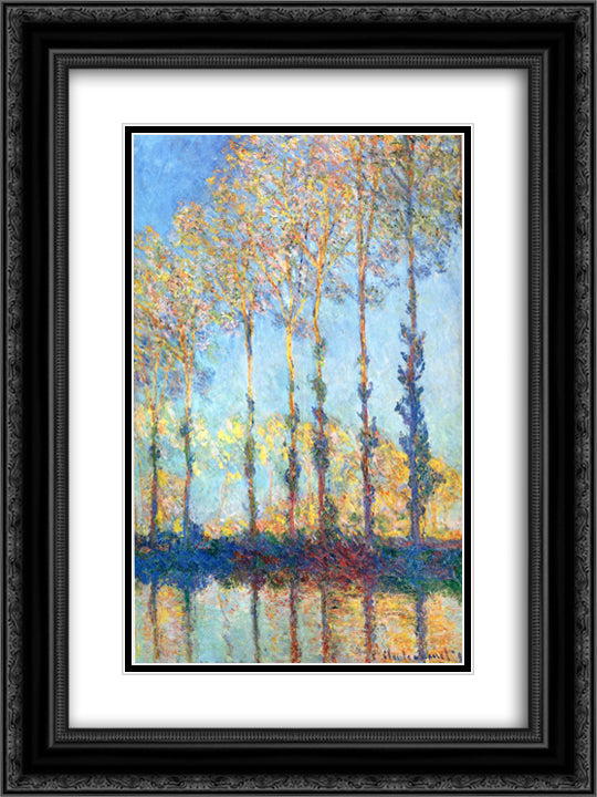 Poplars on the Banks of the Epte 18x24 Black Ornate Wood Framed Art Print Poster with Double Matting by Monet, Claude