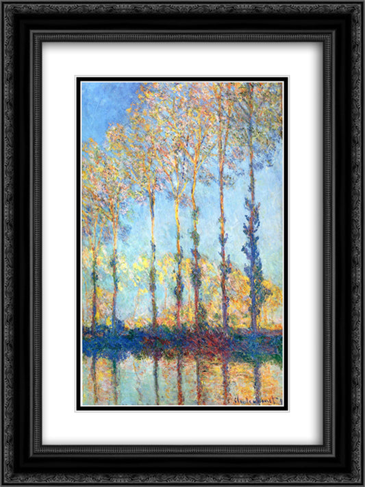 Poplars on the Banks of the Epte 18x24 Black Ornate Wood Framed Art Print Poster with Double Matting by Monet, Claude