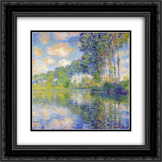 Poplars on the Epte 20x20 Black Ornate Wood Framed Art Print Poster with Double Matting by Monet, Claude