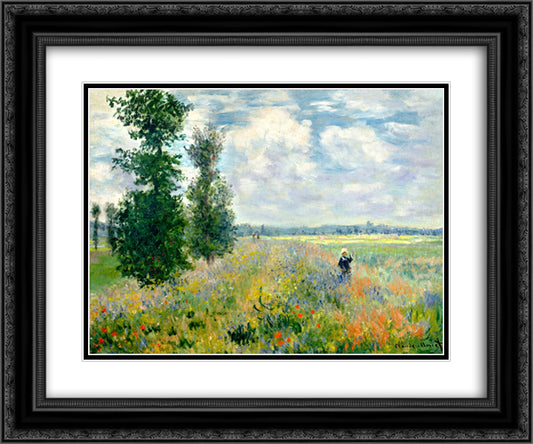 Poppy Field, Argenteuil 24x20 Black Ornate Wood Framed Art Print Poster with Double Matting by Monet, Claude