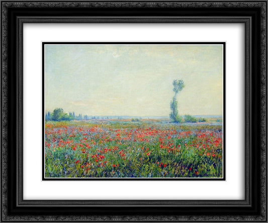 Poppy Field 24x20 Black Ornate Wood Framed Art Print Poster with Double Matting by Monet, Claude