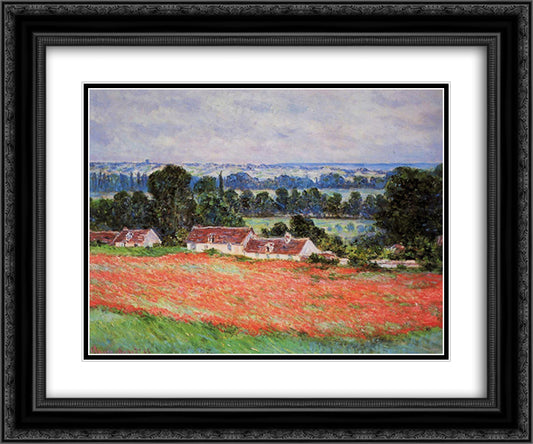 Poppy Field at Giverny 24x20 Black Ornate Wood Framed Art Print Poster with Double Matting by Monet, Claude