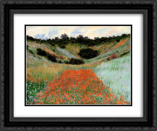 Poppy Field in a Hollow near Giverny 24x20 Black Ornate Wood Framed Art Print Poster with Double Matting by Monet, Claude