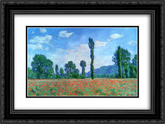 Poppy Field in Giverny 24x18 Black Ornate Wood Framed Art Print Poster with Double Matting by Monet, Claude