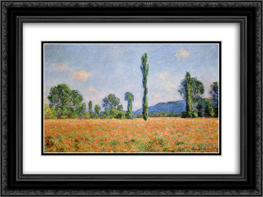 Poppy Field in Giverny 02 24x18 Black Ornate Wood Framed Art Print Poster with Double Matting by Monet, Claude