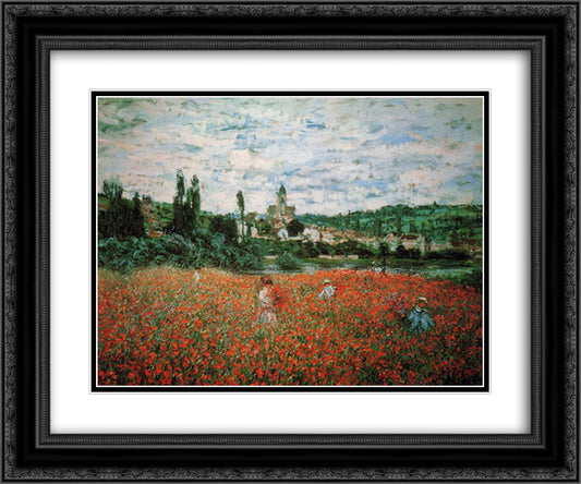 Poppy Field near Vetheuil 24x20 Black Ornate Wood Framed Art Print Poster with Double Matting by Monet, Claude