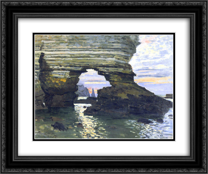 Port d `Amount Etretat 24x20 Black Ornate Wood Framed Art Print Poster with Double Matting by Monet, Claude