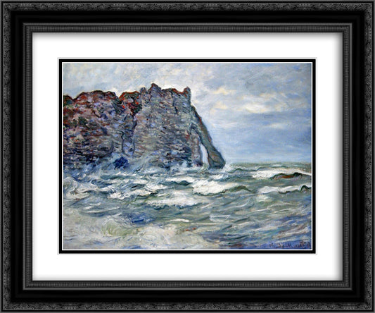 Port d`Aval, Rough Sea 24x20 Black Ornate Wood Framed Art Print Poster with Double Matting by Monet, Claude
