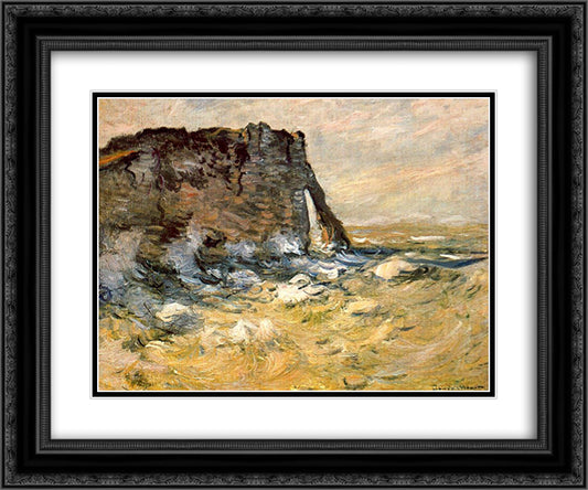 Port d`Aval 24x20 Black Ornate Wood Framed Art Print Poster with Double Matting by Monet, Claude