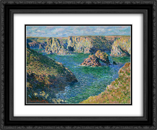 Port Donnant, Belle Ile 24x20 Black Ornate Wood Framed Art Print Poster with Double Matting by Monet, Claude