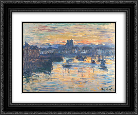 Port of Dieppe, Evening 24x20 Black Ornate Wood Framed Art Print Poster with Double Matting by Monet, Claude