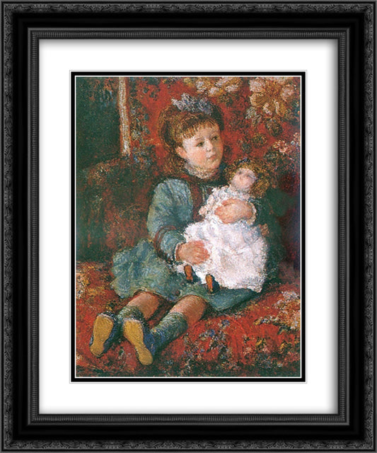 Portrait of Germaine Hoschede with a Doll 20x24 Black Ornate Wood Framed Art Print Poster with Double Matting by Monet, Claude