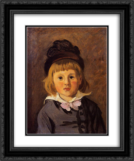 Portrait of Jean Monet Wearing a Hat with a Pompom 20x24 Black Ornate Wood Framed Art Print Poster with Double Matting by Monet, Claude