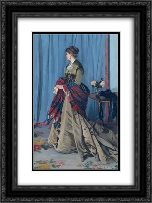 Portrait of Madame Gaudibert 18x24 Black Ornate Wood Framed Art Print Poster with Double Matting by Monet, Claude