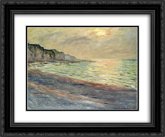 Pourville, Sunset 24x20 Black Ornate Wood Framed Art Print Poster with Double Matting by Monet, Claude