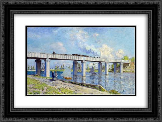 Railway Bridge at Argenteuil 24x18 Black Ornate Wood Framed Art Print Poster with Double Matting by Monet, Claude