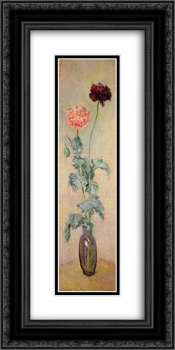 Red and Pink Poppies 12x24 Black Ornate Wood Framed Art Print Poster with Double Matting by Monet, Claude
