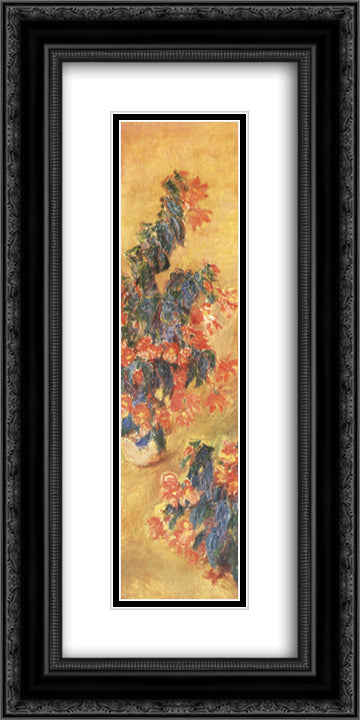Red azaleas in a Pot 12x24 Black Ornate Wood Framed Art Print Poster with Double Matting by Monet, Claude