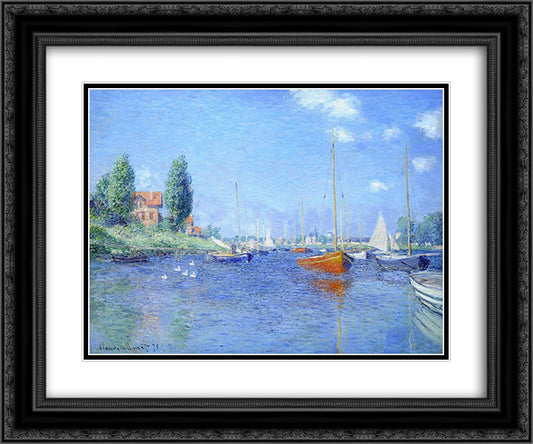 Red Boats, Argenteuil, 1875 (oil on canvas) 24x20 Black Ornate Wood Framed Art Print Poster with Double Matting by Monet, Claude