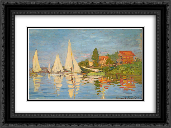 Regatta at Argenteuil 24x18 Black Ornate Wood Framed Art Print Poster with Double Matting by Monet, Claude