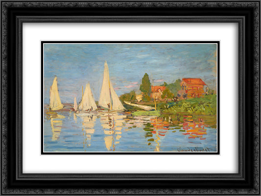 Regatta at Argenteuil 24x18 Black Ornate Wood Framed Art Print Poster with Double Matting by Monet, Claude