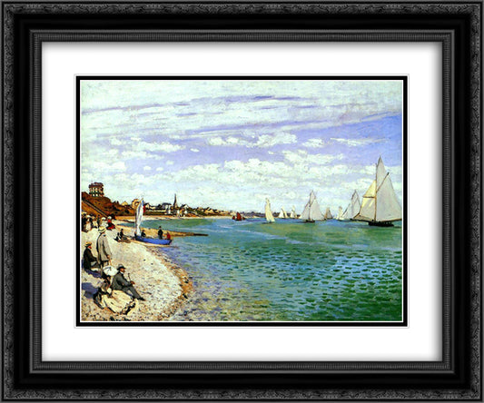 Regatta at Sainte-Adresse 24x20 Black Ornate Wood Framed Art Print Poster with Double Matting by Monet, Claude