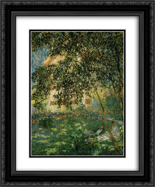 Relaxing in the Garden, Argenteuil 20x24 Black Ornate Wood Framed Art Print Poster with Double Matting by Monet, Claude