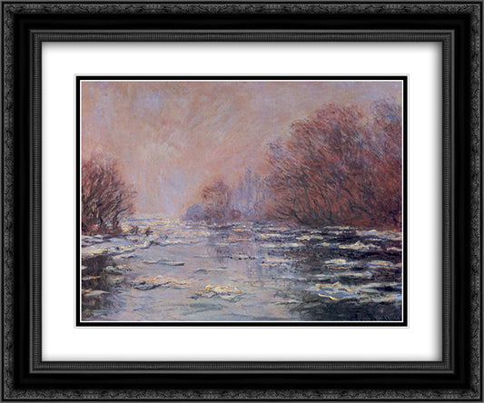 River Thawing near Vetheuil 24x20 Black Ornate Wood Framed Art Print Poster with Double Matting by Monet, Claude