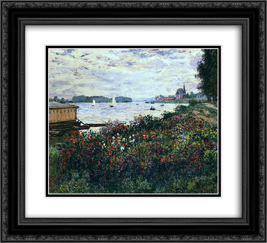 Riverbank at Argenteuil 22x20 Black Ornate Wood Framed Art Print Poster with Double Matting by Monet, Claude