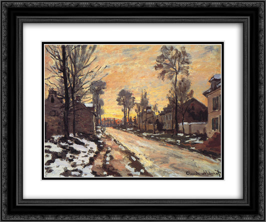 Road at Louveciennes, Melting Snow, Sunset 24x20 Black Ornate Wood Framed Art Print Poster with Double Matting by Monet, Claude