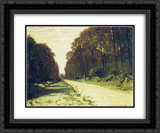 Road in a Forest Fontainebleau 24x20 Black Ornate Wood Framed Art Print Poster with Double Matting by Monet, Claude