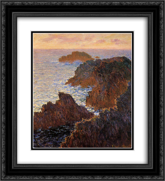 Rocks at Belle-Ile, Port-Domois 20x22 Black Ornate Wood Framed Art Print Poster with Double Matting by Monet, Claude