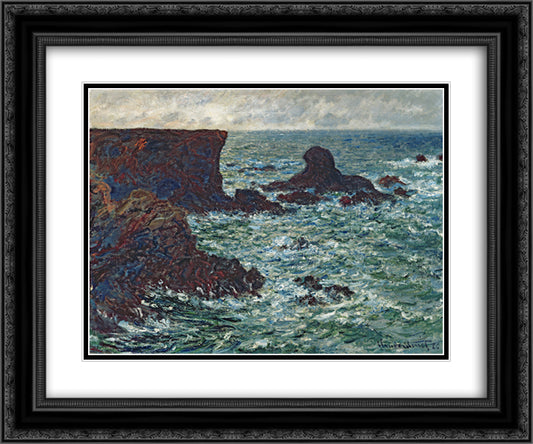 Rocks at Port Coton, the Lion Rock 24x20 Black Ornate Wood Framed Art Print Poster with Double Matting by Monet, Claude